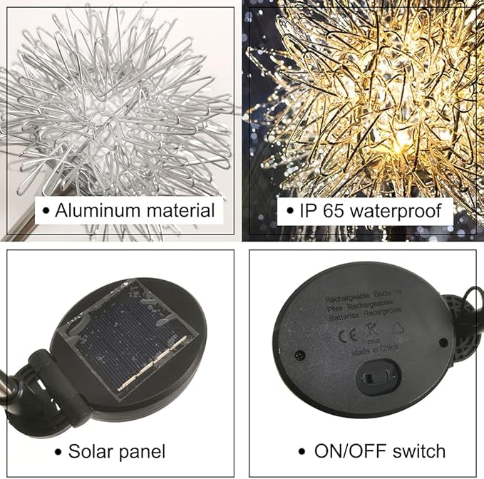 GUOCHENG Dandelion Solar Garden Lights, 4 Pack Solar Metal Dandelion Light - Image 5