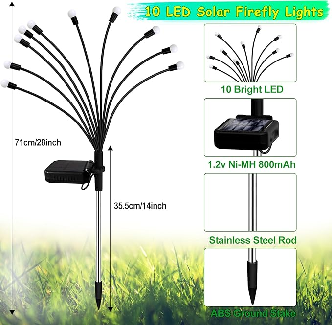 Solar Garden Lights Outdoor, 2 Pack 20 LED Solar Purple Firefly Lights - Image 6