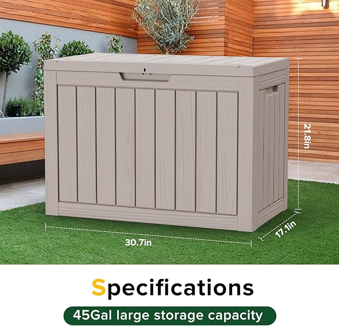 TARKARI 45 Gallon Lockable Resin Deck Box, Waterproof & UV-Resistant Outdoor - Image 2