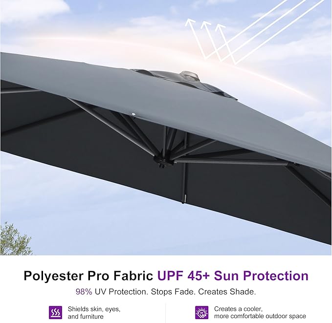 PURPLE LEAF 8 Feet Patio Umbrella Outdoor Cantilever Square Umbrella Aluminum - Image 5