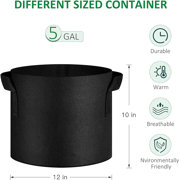 12-Pack 5 Gallon Thickened Non-Woven Grow Bags, Aeration Fabric Pots - Image 2