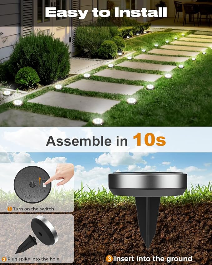 btfarm 2 Pack Solar Lights Outdoor, 8 LED Solar Ground Lights IP65 Waterproof - Image 4