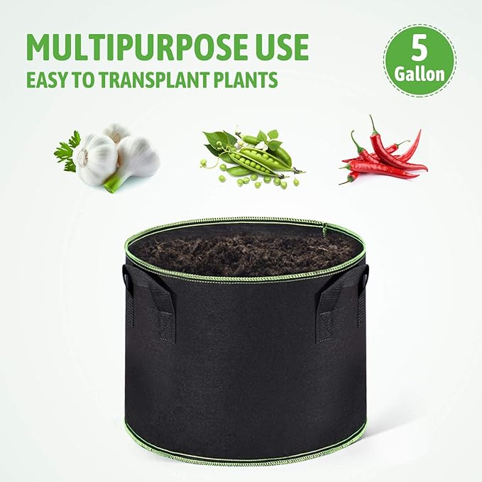 Delxo Garden Grow Bags 5 Gallon 10Pack Reusable Plant Growing Bags Fabric Pots - Image 5