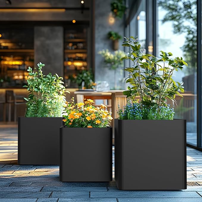 Large Metal Square Planter 26" L x 26" W x 26" H, Heavy Duty Black Large - Image 7