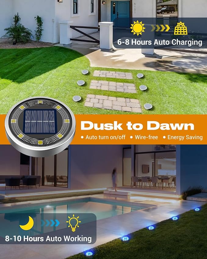 btfarm 16 Pack Solar Lights Outdoor, 8 LED Solar Ground Lights IP65 Waterproof - Image 2