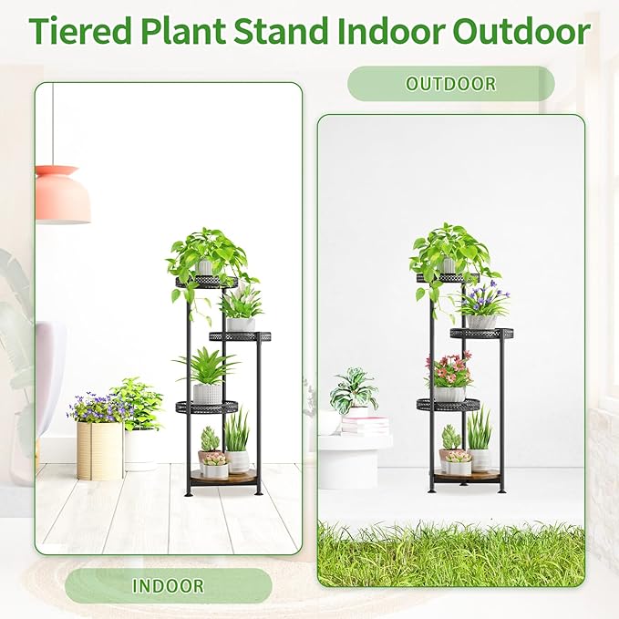 4 Tier Plant Stand Indoor Outdoor, Metal Flower Pot Shelf Holder Clearance - Image 6