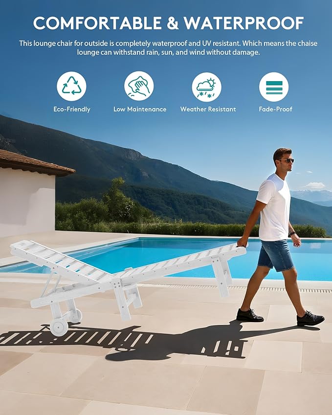 SERWALL Outdoor Chaise Lounge Set of 8, HDPE Pool Lounge Chairs - Image 5