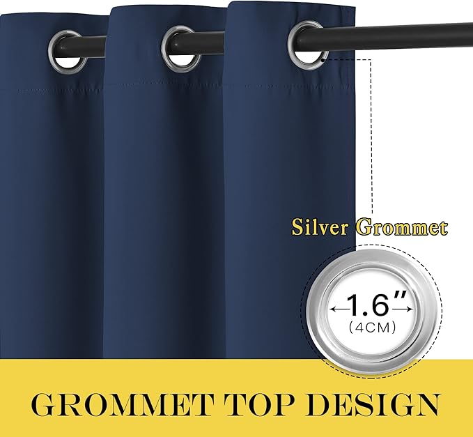 NICETOWN Navy Blue Blackout Curtains 63 inch Length, Grommet Window Treatment - Image 2