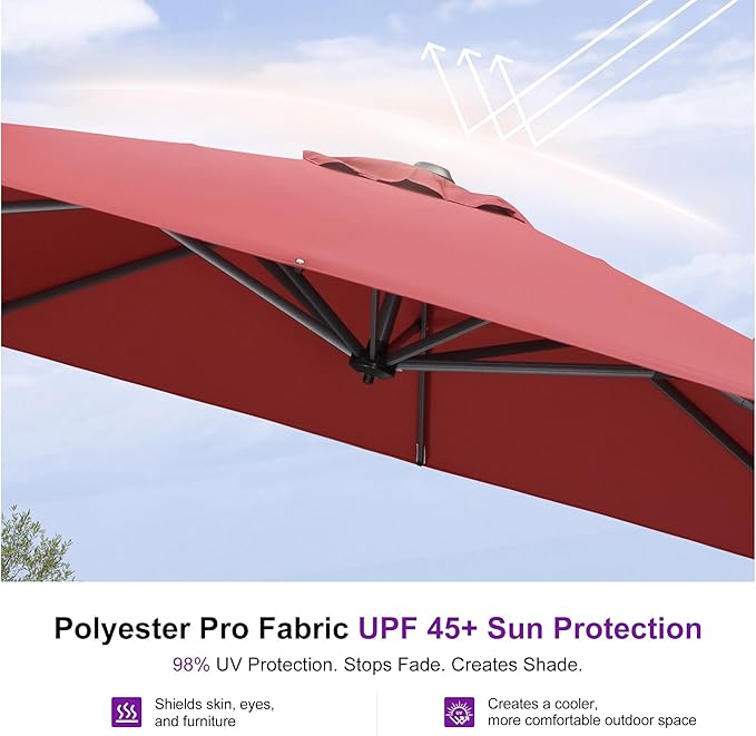 PURPLE LEAF 10 Feet Patio Umbrella Outdoor Cantilever Square Umbrella Aluminum - Image 5