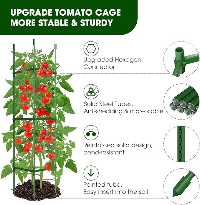 3 Pack Tomato Cages for Garden, Heavy Duty Adjustable Tomato Stake Support for - Image 2