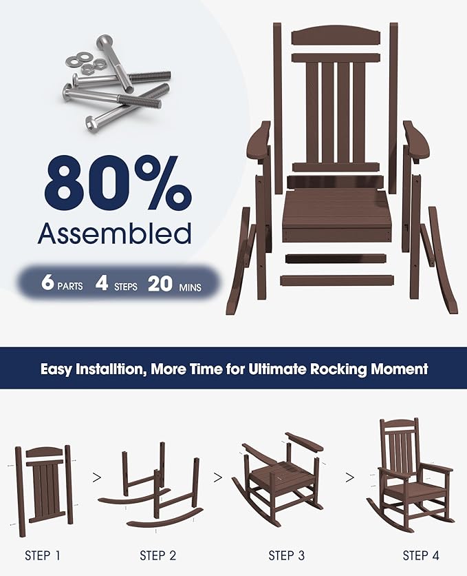 KINGYES Outdoor Rocking Chair Set 2, All Weather HDPE Patio Rocking Chairs - Image 7