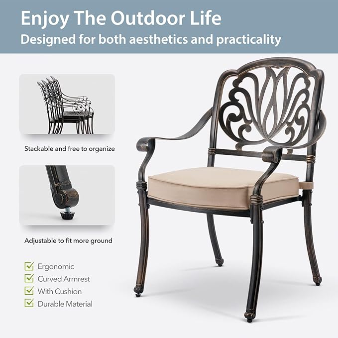 9-Piece Cast Aluminum Patio Furniture, Outdoor Dining Sets - Image 5