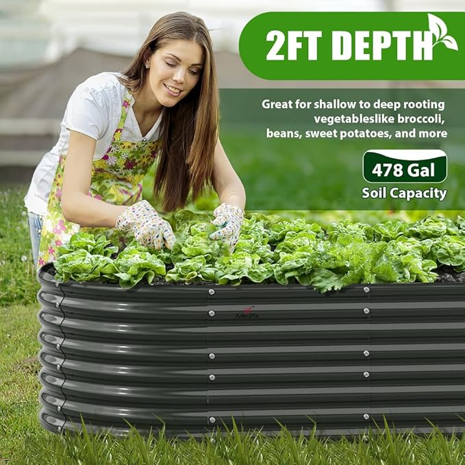A ANLEOLIFE 8-Set 8X4X2 ft Galvanized Raised Garden Bed Kit, Oval Metal Deep - Image 7