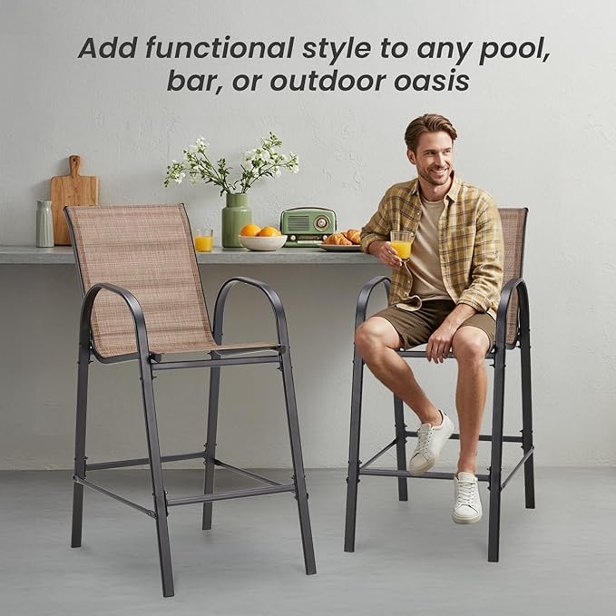 HOMREST Outdoor Bar Height Stools Set of 8, High Back Patio Chairs - Image 8