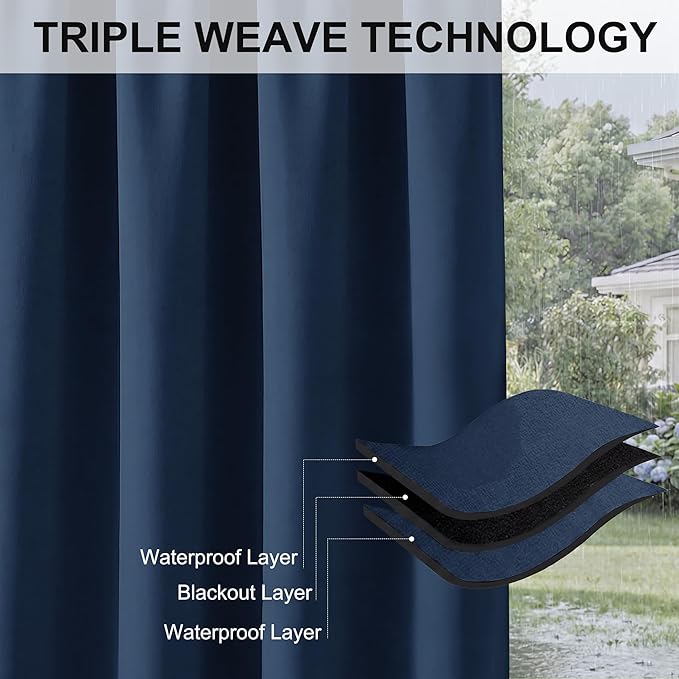 RYB HOME Outdoor Curtains for Patio Waterproof Block Sunlight Thermal Insulated - Image 6