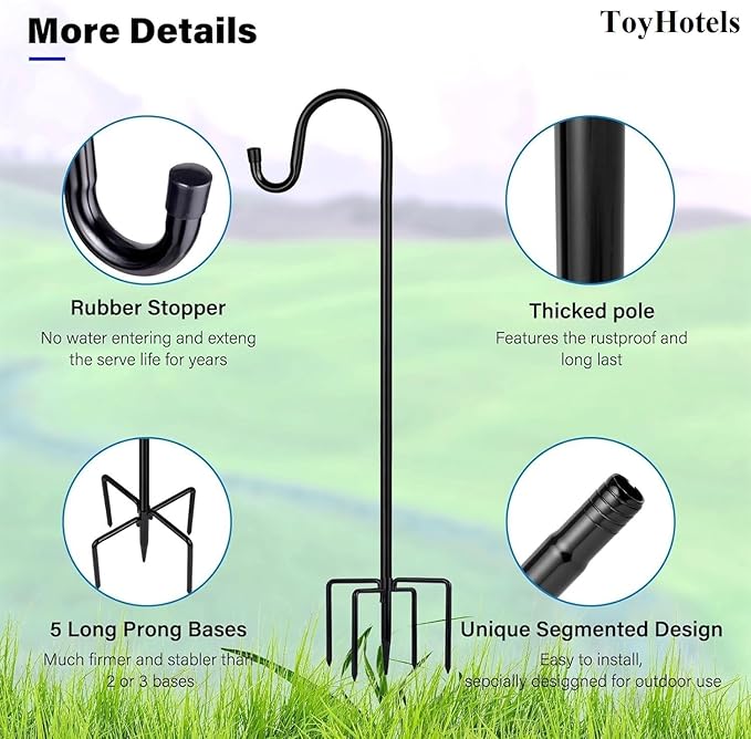 Shepherd Hooks for Outdoor, 1 Pack 62 Inch Bird Feeder Pole - Image 2