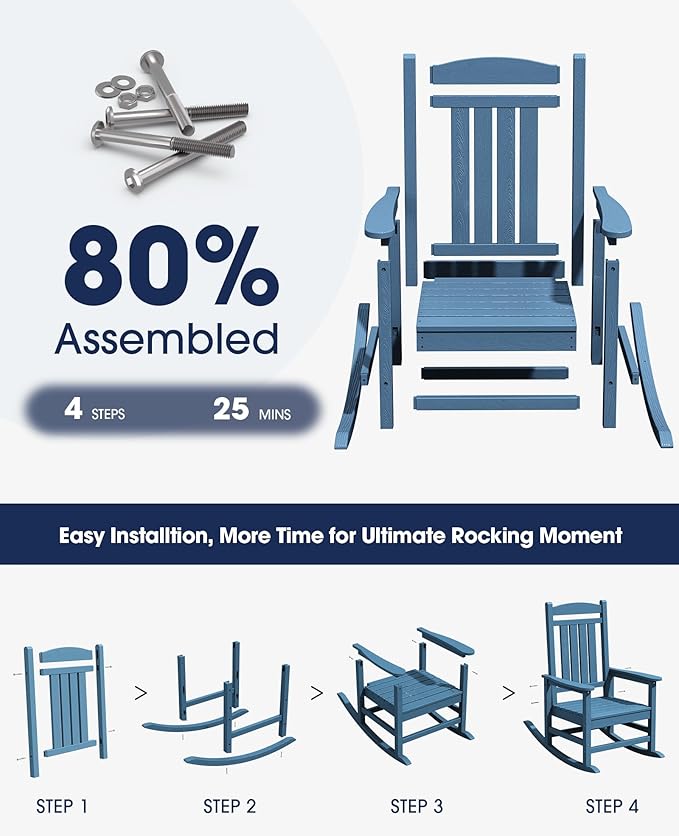 KINGYES HDPE Outdoor Rocking Chair, Widened Seat Patio Rocking Chair, Oversized - Image 8