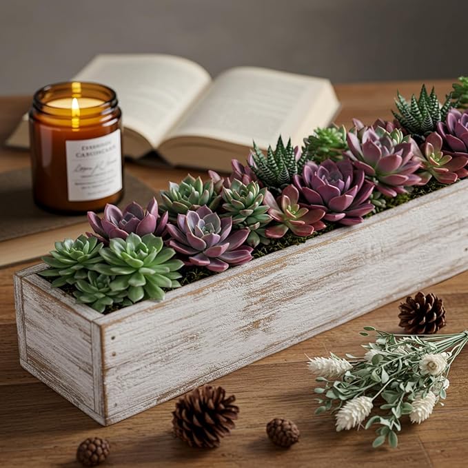 Dandat 4 Set Wood Boxes for Centerpieces 16x4 Inch Rectangle Wooden Planter Box - Image 4