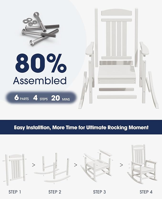 KINGYES HDPE Patio Rocking Chair Set of 2, Outdoor Rocking Chairs Porch Rocker - Image 8