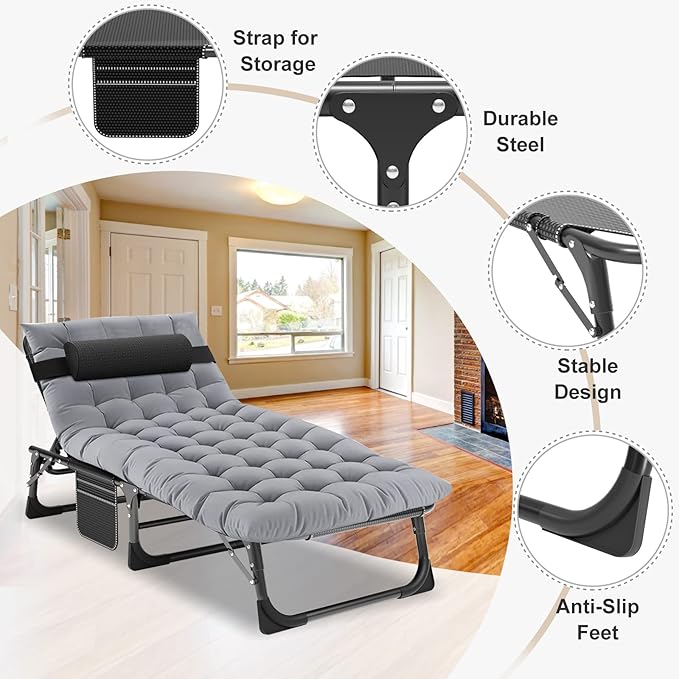 ABORON 2PK Chaise Lounge Chair, 5 Positions Padded Outdoor Tanning Chair - Image 5