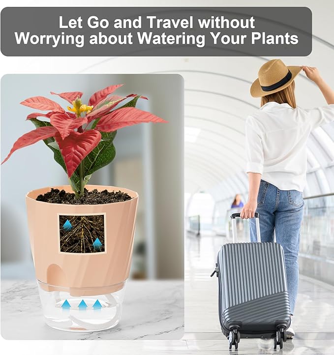 KIMCHOMERSE Self Watering Plant Pots, 6 Inch Plant Pots 6-Pack Indoor Planter - Image 5