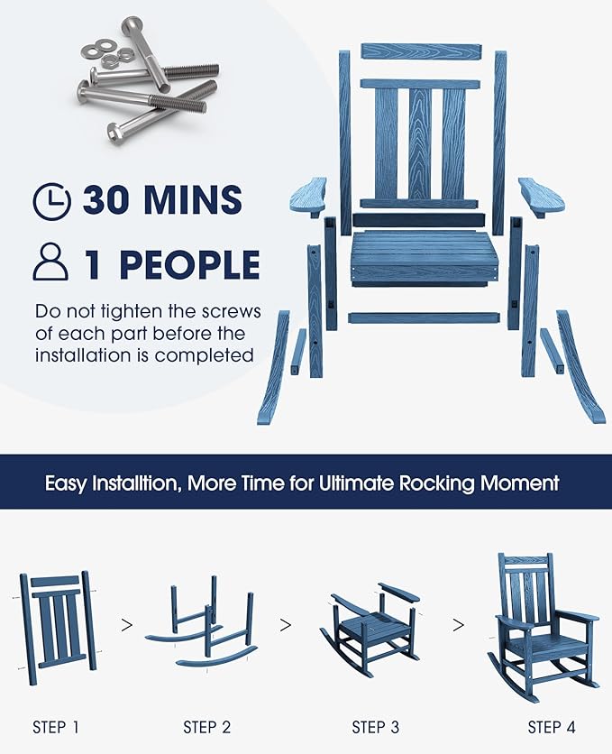 KINGYES Oversized Outdoor Rocking Chair, All-Weather Patio Rocking Chairs - Image 6