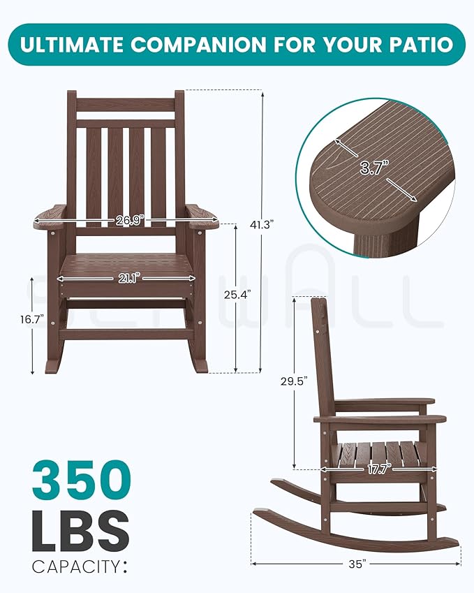 SERWALL HDPE Outdoor Rocking Chair Set of 8, Patio Rocking Chairs - Image 3