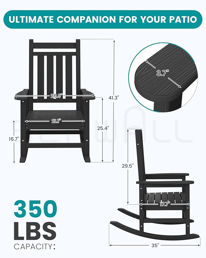 SERWALL HDPE Outdoor Rocking Chair Set of 8, Patio Rocking Chairs - Image 3