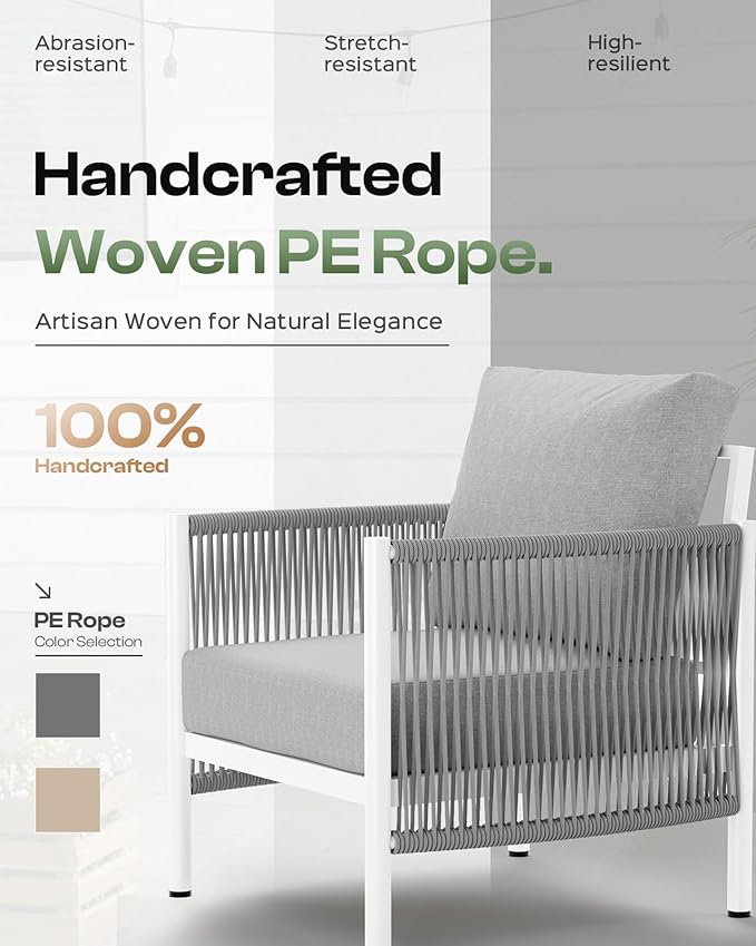 Aluminum Outdoor Sofa Armchair, HDPE Rope Patio Couch - Image 4