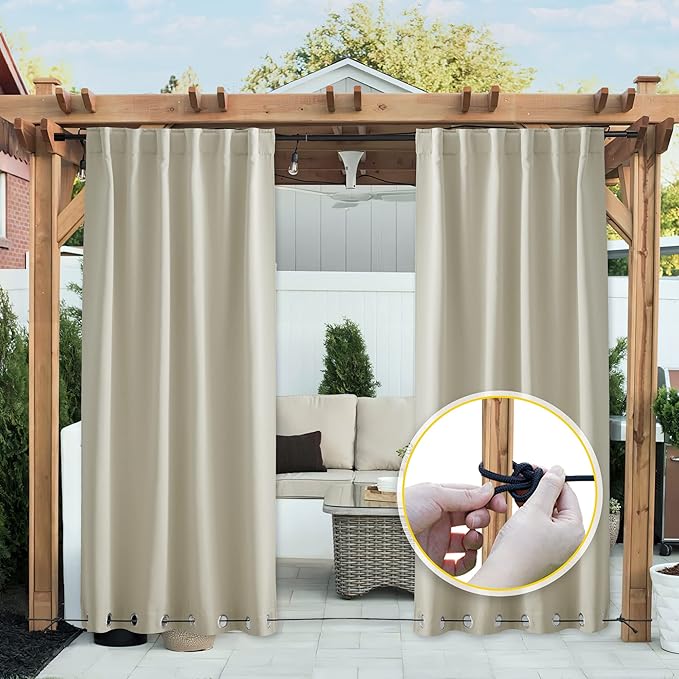 NICETOWN 2 Panels Weighted Blackout Curtains Patio Waterproof Outdoor Curtains - Image 2