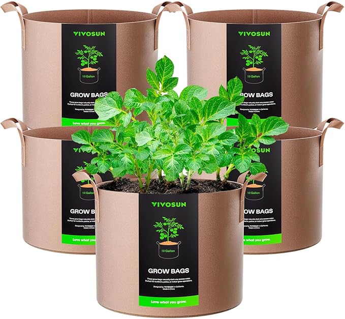 VIVOSUN 5-Pack 10 Gallons Grow Bags Heavy Duty Thickened Nonwoven Fabric Pots by VIVOSUN