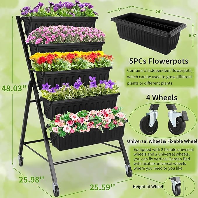 Homdox 2 Pack Vertical Garden Bed, 5 Tiers Raised Garden Planter, 25.6 * 26 * - Image 2