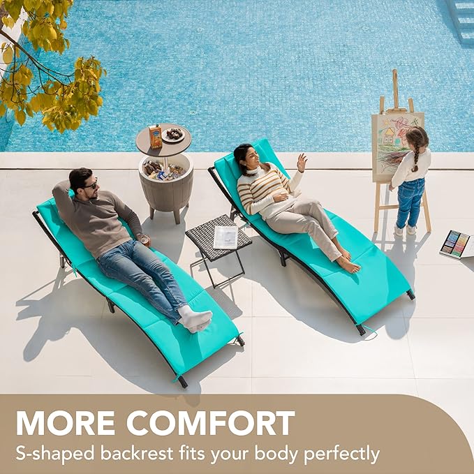 Devoko Patio Chaise Lounge Sets Outdoor Rattan Adjustable Back 3 Pieces - Image 2