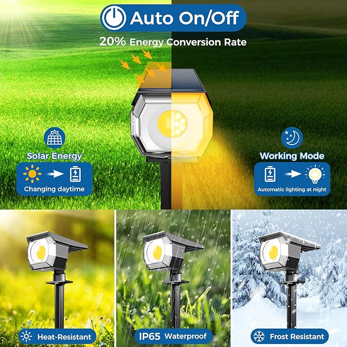 6 Pack Solar Spot Lights Outdoor, Solar Spotlights Outdoor Waterproof 2-in-1 - Image 4