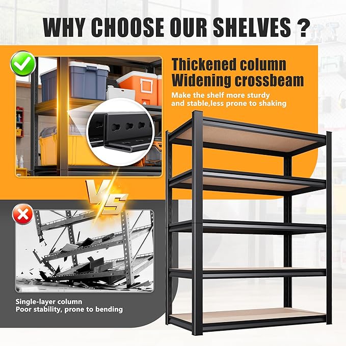 71.2" H Garage Shelving Heavy Duty Storage Shelves, Metal Adjustable Shelving - Image 5