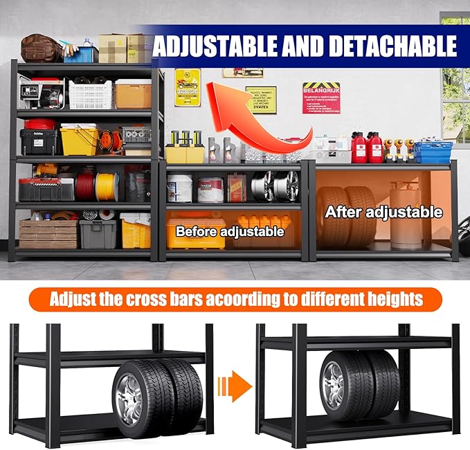 71" H-46 W Garage Shelving Heavy Duty Storage Shelves, Metal Adjustable - Image 6