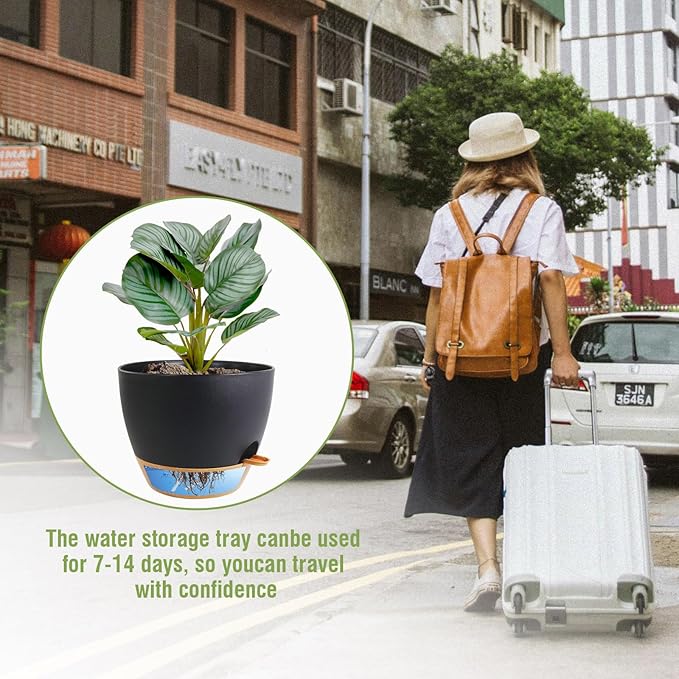 8 inch Self Watering Pots, 2 Pack Plastic Planters - Image 6