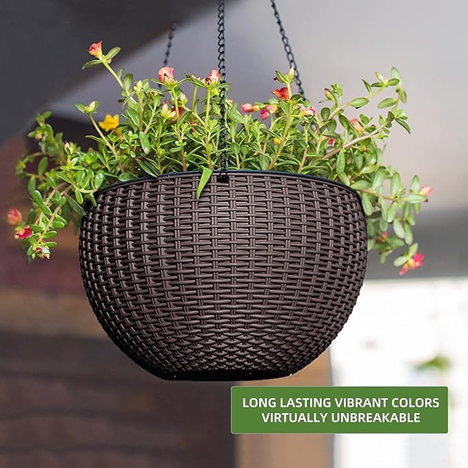 Dexceder 10.5 Inch Large Self Watering Hanging Planters Indoor Outdoor - Image 6