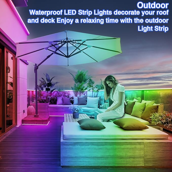 zoegi 500ft Outdoor LED Strip Lights Waterproof, Music Sync RGB IP68 Outside - Image 3