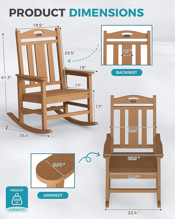 Ciokea Oversized Outdoor Rocking Chairs Set of 4, 380lbs Heavy-Duty Large Patio - Image 3