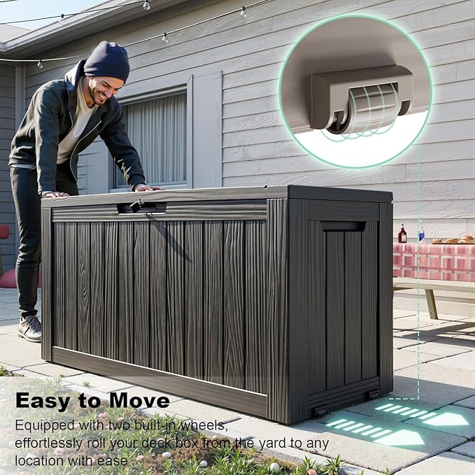 DRATO 75 Gallon Deck Box, Waterproof Resin Large Outdoor Storgae Box - Image 3
