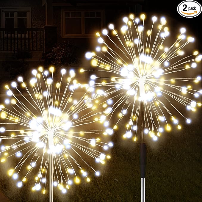 JJGoo Solar Firework Lights, 2 Pack 120 LEDs 2 Lighting Modes Solar Garden by JJGoo