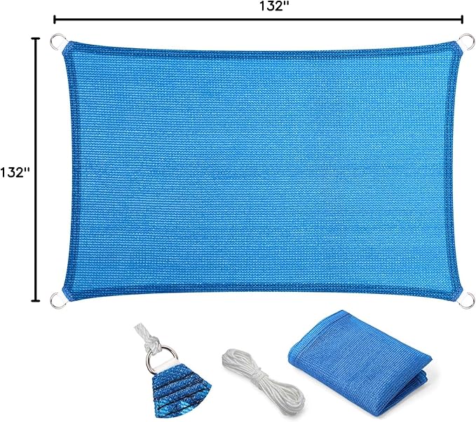 Eden's Decor Straight Flat-Edged Sun Shade Sail Rectangular 11' x 13' Blue - Image 9