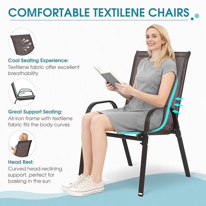 Outdoor Stackable Chairs Set of 4, Stacking Patio Chairs - Image 4