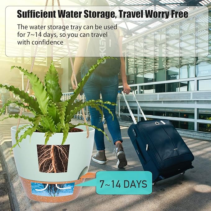 8 inch Hanging Planters, 2 Pack Self Watering Hanging Pots - Image 3