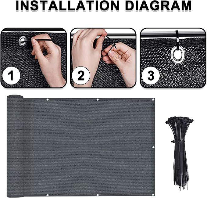 LOVE STORY 3.3'x19.7' Dark Grey Balcony Screen Privacy Fence Cover UV - Image 5