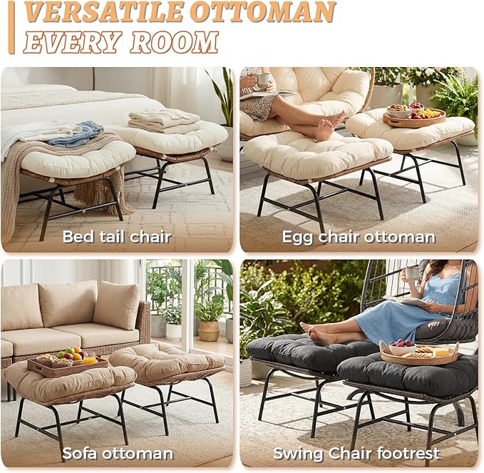 NICESOUL Indoor Outdoor Ottoman Set of 2, Large Wide Double Patio Footstool - Image 7