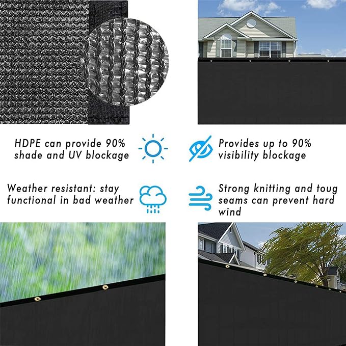 UPGRADE Privacy Fence Screen 3'x41' Black Outdoor 90% Visibility Blockage 170 - Image 5