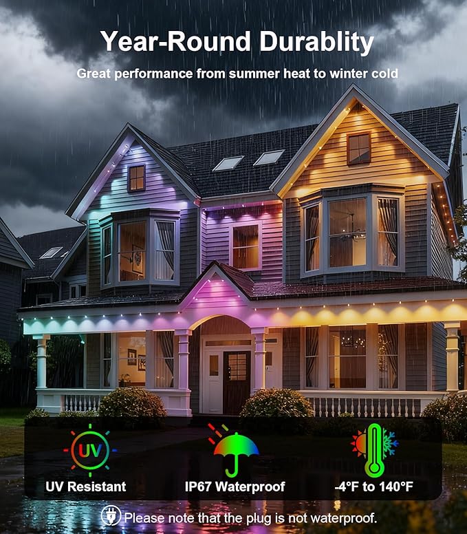 200FT Permanent Outdoor Lights for House, 2025 Smart RGB LED Outside Eaves - Image 4