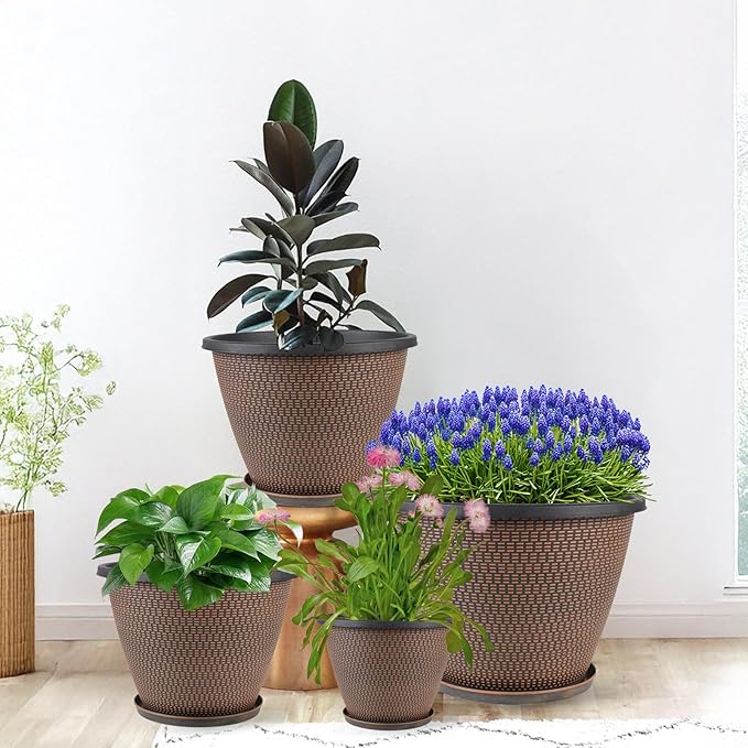 4 Pack 10 inch Plant Pot for Outdoor Indoor, Plastic Flower Pots - Image 4